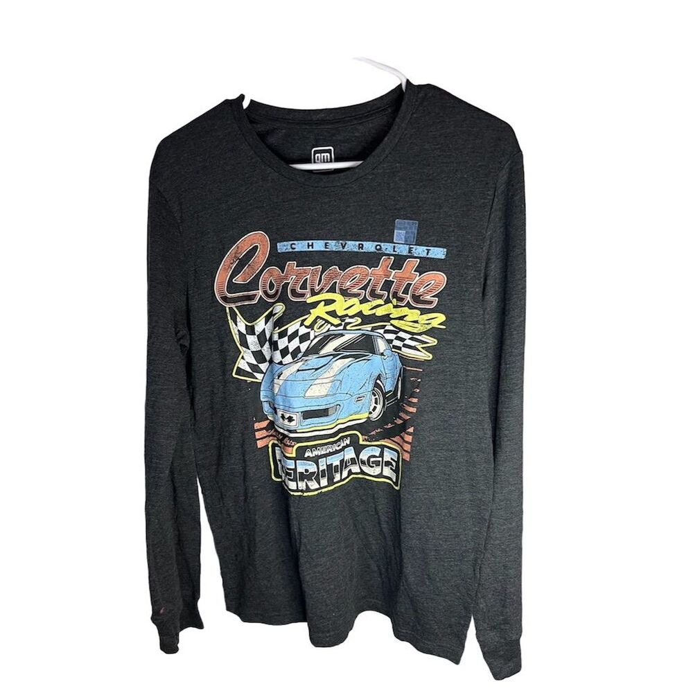 Men's Corvette American Muscle Graphic Long Sleeve Tee Gray Size M